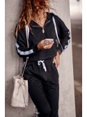 Women\'s tracksuit set with a stripe, black FI659 - Online store - Boutique